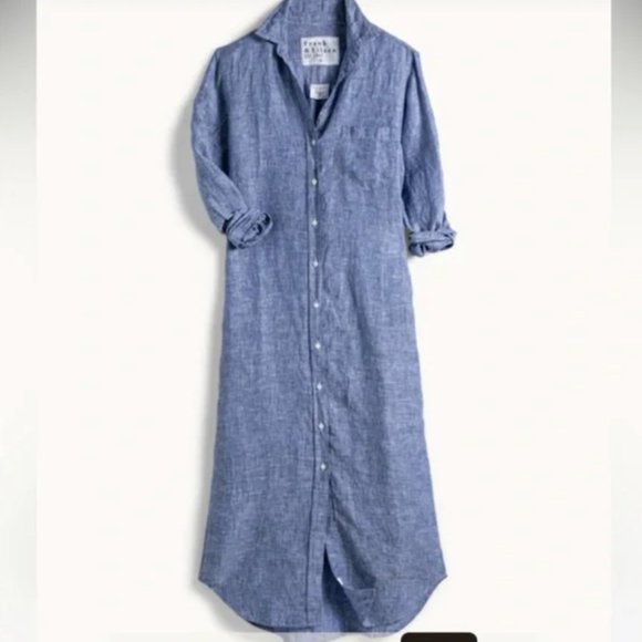 Frank & Eileen Rory Long Sleeve Linen Shirtdress dress Size: S FAMOUS BLUE - Picture 10 of 15